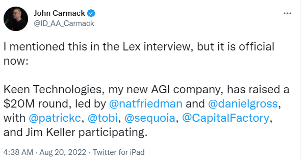 传奇程序员 John Carmack 宣布创业，而且是开了一间 AGI 公司